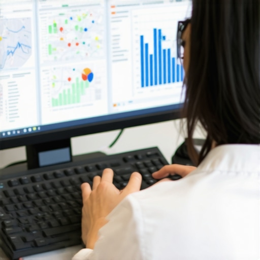 SEO expert analyzing local map pack data with charts and a laptop