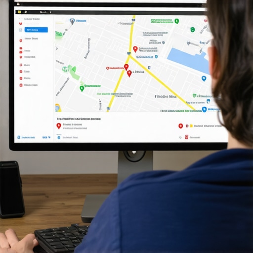 Person reviewing local SEO analytics on a computer with Google Maps