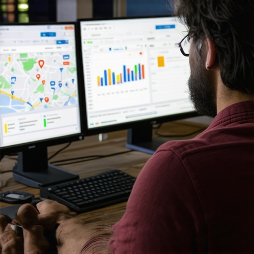 Expert analyzing local SEO and map ranking data on computer