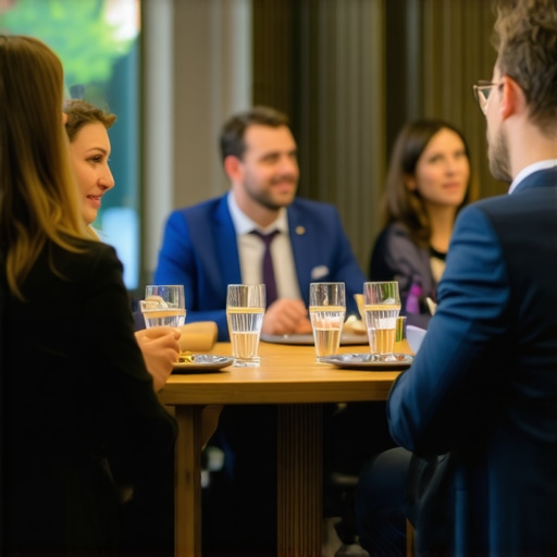 Business leaders at a networking event fostering local collaborations