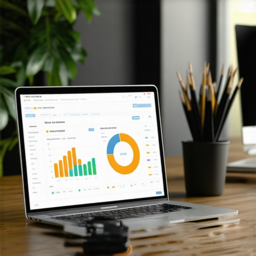 A workspace with a laptop showing local SEO analytics and tools for maintaining Google Maps rankings.
