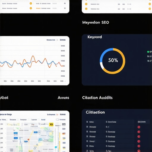 Screenshot of local SEO software dashboard displaying Google Maps ranking metrics and citations.