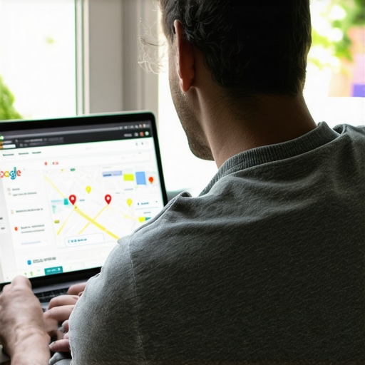 Business owner working on Google My Business profile on a laptop