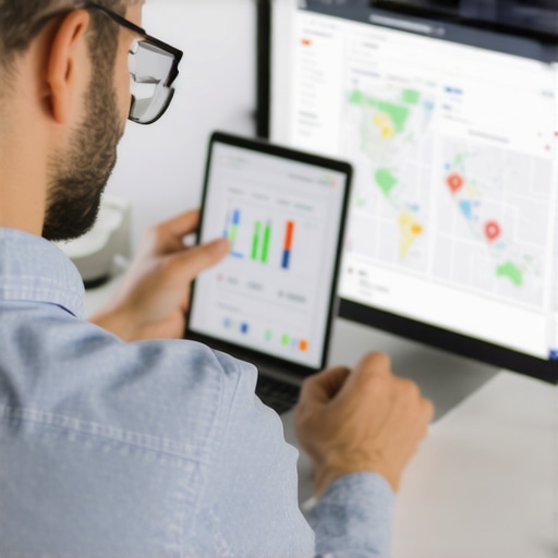 Analyzing Map Rankings and Local Data Business owner reviewing local map ranking analytics on laptop