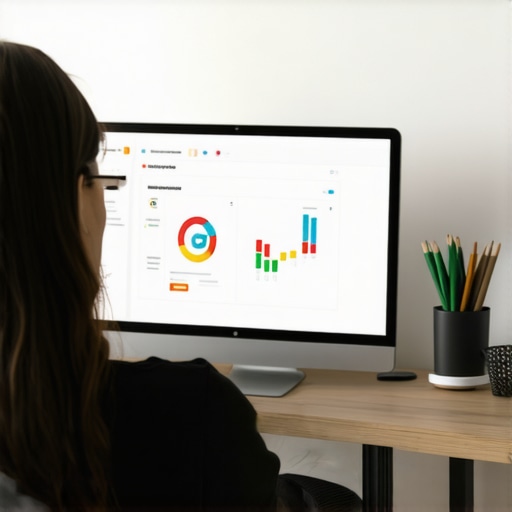 Optimizing Google My Business Profile Person working on GMB profile optimization on a laptop with charts nearby.