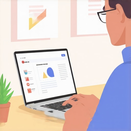 Business owner updating Google My Business profile on laptop with optimization checklists.