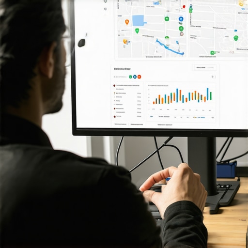 A professional analyzing Google Maps ranking data on a computer.