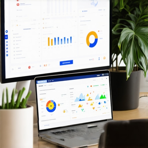 Close-up of a desk with digital devices showing analytics and maps for local SEO management.