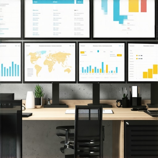 Dashboard for Map Ranking Monitoring Screenshot of a digital dashboard displaying map ranking and review analytics on multiple screens