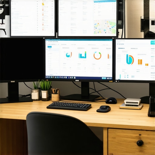 SEO professional monitoring map ranking tools on multiple screens.