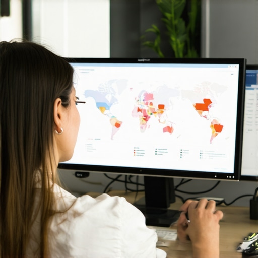 SEO professional reviewing maps and data charts for local ranking strategies