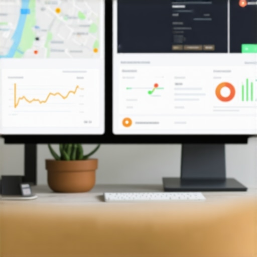 Screens displaying SEO analytics tools and local ranking dashboards.