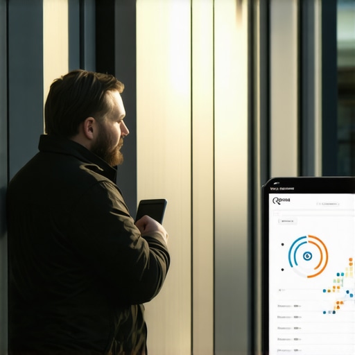 Business owner analyzing Wi-Fi proximity signals near storefront to improve map ranking