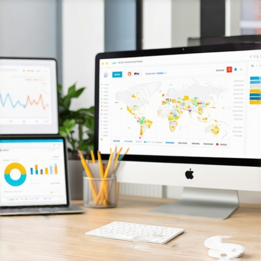 SEO Tools for Map Pack Maintenance Person analyzing local SEO data on multiple screens, including maps and analytics dashboards.