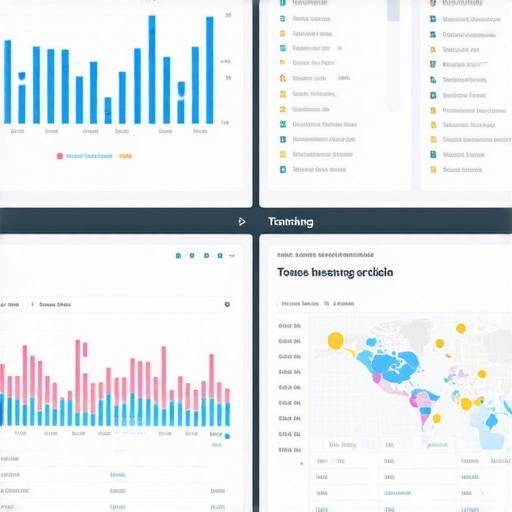 A workspace with multiple screens showing local SEO analytics and ranking reports.